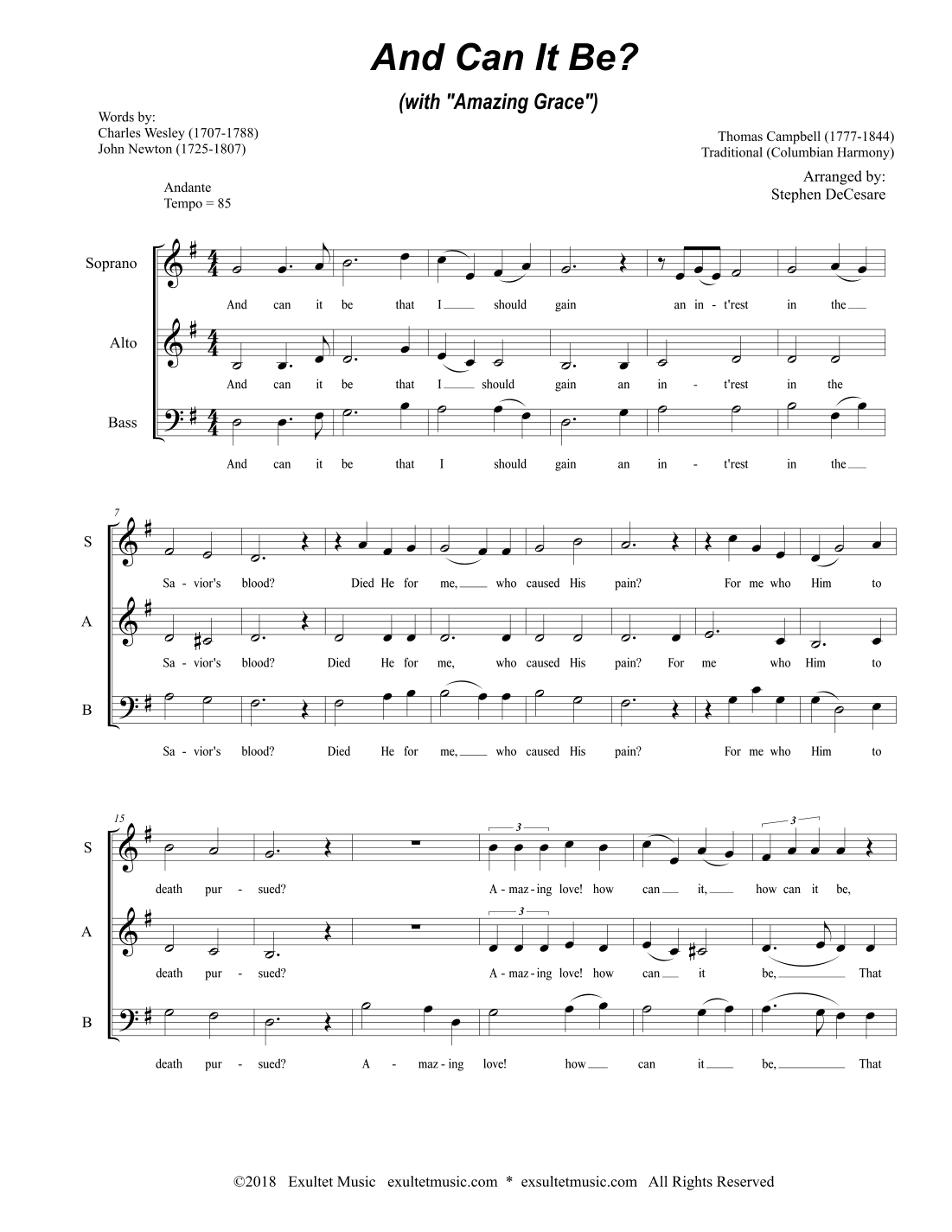And Can It Be? (with "Amazing Grace") (SAB) (arr. Stephen DeCesare)