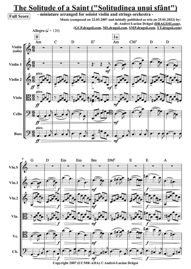 The Solitude of a Saint ("Solitudinea unui sfânt") -- miniature arranged for soloist violin and str