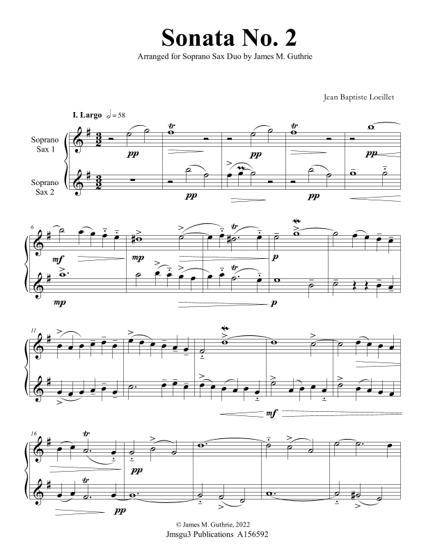 Loeillet: Sonata No. 2 for Soprano Sax Duo (arr. James M. Guthrie)