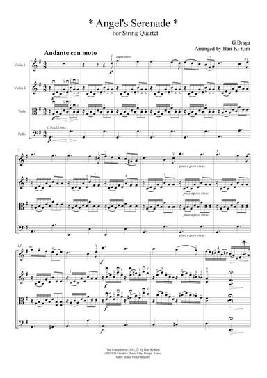 Angel's serenade (For String Quartet) (arr. Han-Ki Kim)