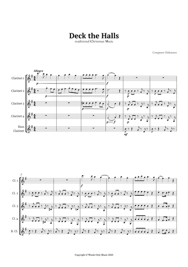 Deck the Halls by Oliphant for Clarinet Quintet (arr. Ander)