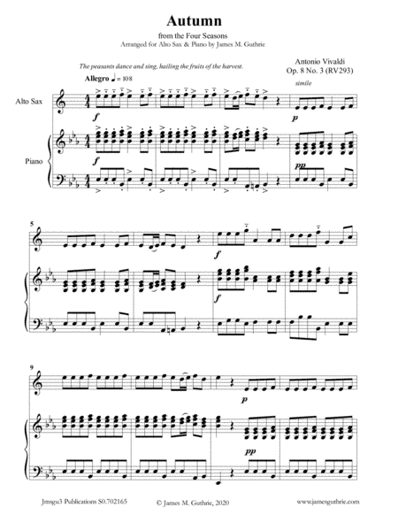 Vivaldi: Autumn from the Four Seasons for Alto Sax & Piano (arr. James M. Guthrie, ASCAP)