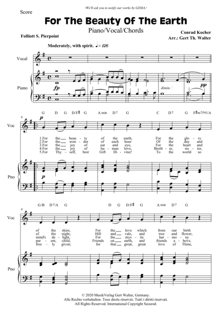 For The Beauty Of The Earth (arr. Gert Th. Walter)