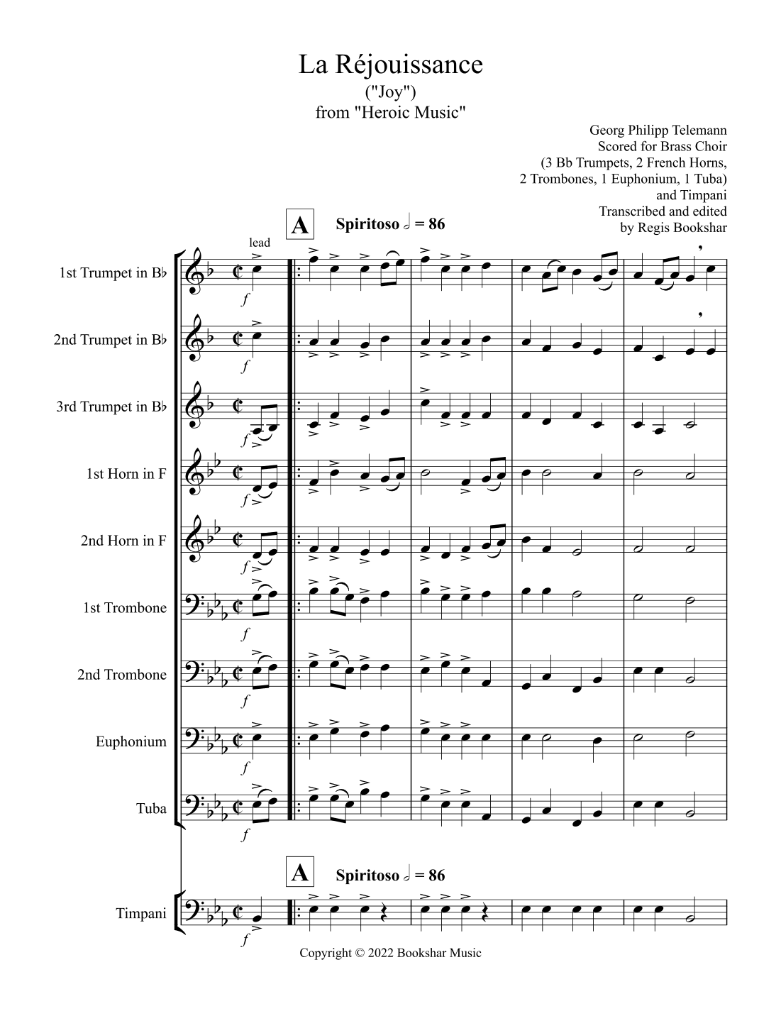 La Rejouissance (from "Heroic Music") (Eb) (Brass Choir - 3 Trp, 2 Hrn, 2 Trb, 1 Euph, 1 Tuba, Timp) (arr. Regis Bookshar)