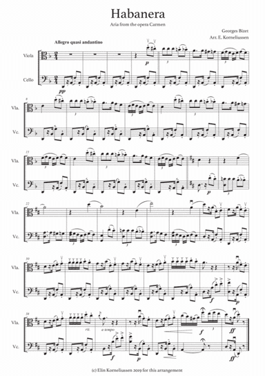 Habanera from Carmen for string duet (viola and cello) (arr. Elin Korneliussen)