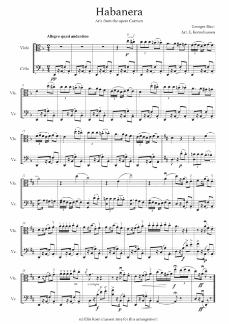 Habanera from Carmen for string duet (viola and cello) (arr. Elin Korneliussen)