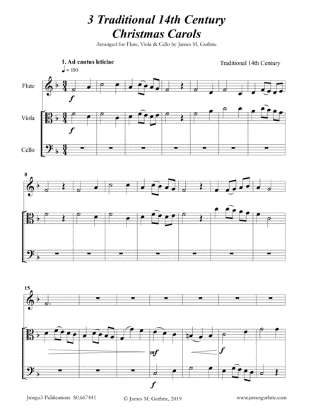 3 Traditional 14th Century Christmas Carols for Flute, Viola & Cello (arr. James M. Guthrie, ASCAP)