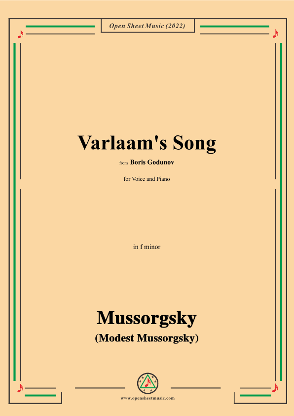 Mussorgsky-Varlaam's Song,in f minor,from Boris Godunov,for Voice and Piano (arr. OSM Press)