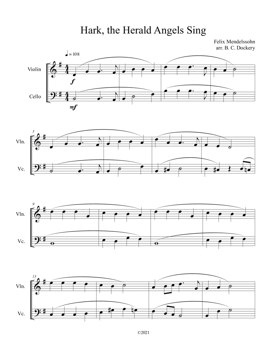 Hark, the Herald Angels Sing (Violin and Cello Duet) (arr. B. C. Dockery)