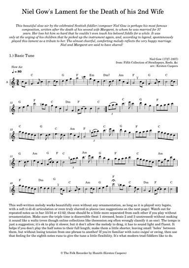 Niel Gow's Lament for the Death of his Second Wife for 2 Recorders (English Edition) (arr. Kirsten Caspers)
