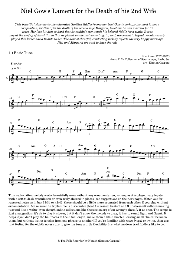 Niel Gow's Lament for the Death of his Second Wife for 2 Recorders (English Edition) (arr. Kirsten Caspers)