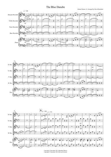 The Blue Danube for Recorder Quartet (arr. David Burndrett)