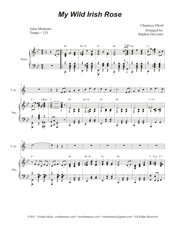 My Wild Irish Rose (Tenor Saxophone and Piano) (arr. Stephen DeCesare)