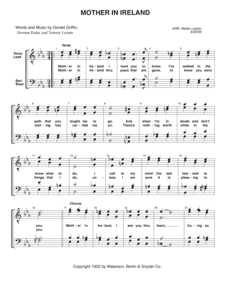 MOTHER IN IRELAND (arr. Walter Latzko)
