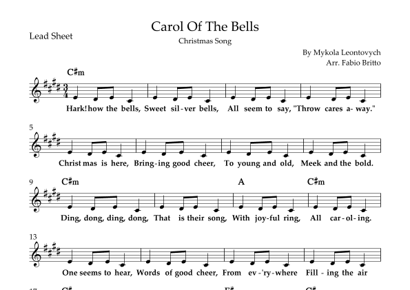 Carol Of The Bells (Christmas Song) Lead Sheet in E/C#m (arr. Fabio Britto)