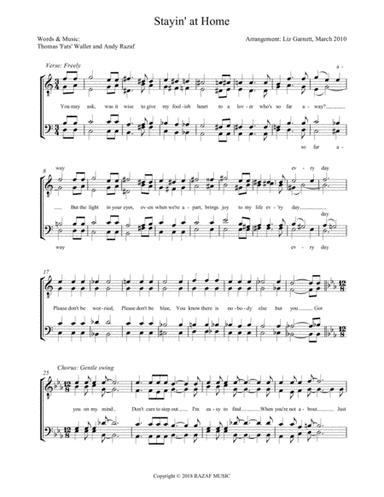 Stayin' At Home (arr. Liz Garnett)