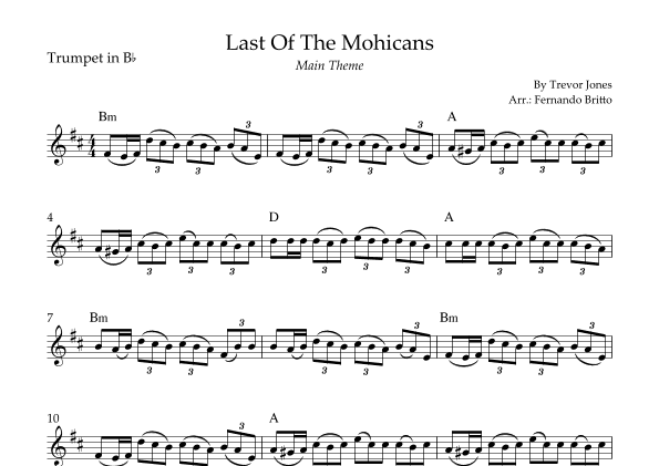 Last Of The Mohicans (main Theme) (arr. Fernando Britto)