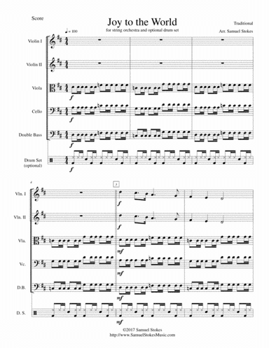 Joy to the World - for string orchestra with optional drum set (arr. Samuel Stokes)