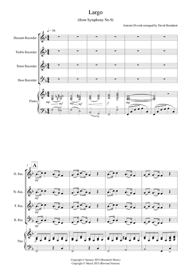 Largo (from the New World Symphony) for Recorder and Piano (arr. David Burndrett)