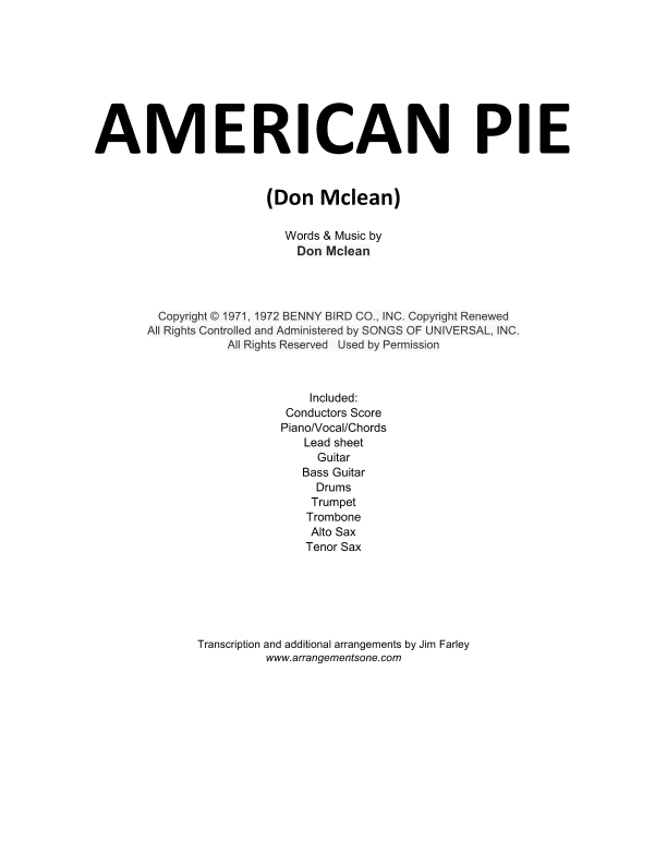 American Pie (arr. Jim Farley - www.arrangementsone.com)