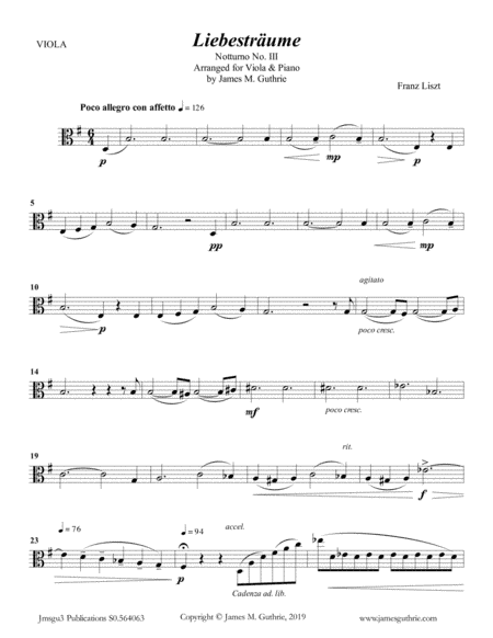 Liszt: Liebestraume for Viola & Piano (arr. James M. Guthrie)