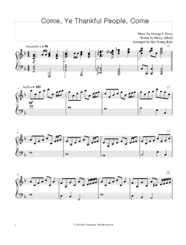 [Thanksgiving Piano Solo] Come, Ye Thankful People, Come (arr. Hye Young Kim)