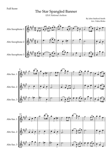 The Star Spangled Banner (USA National Anthem) for Alto Saxophone Trio (arr. Fabio Britto)