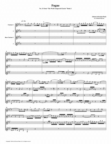 Fugue 13 from Well-Tempered Clavier, Book 1 (Clarinet Quartet) (arr. Richard Byrnes)