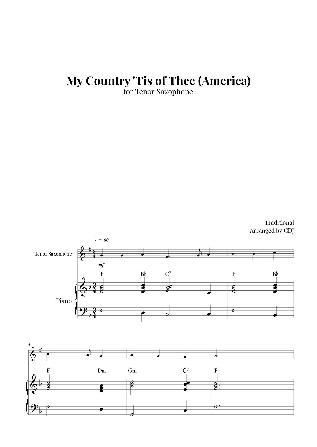 My Country 'Tis of Thee (America) (arr. GDJ)