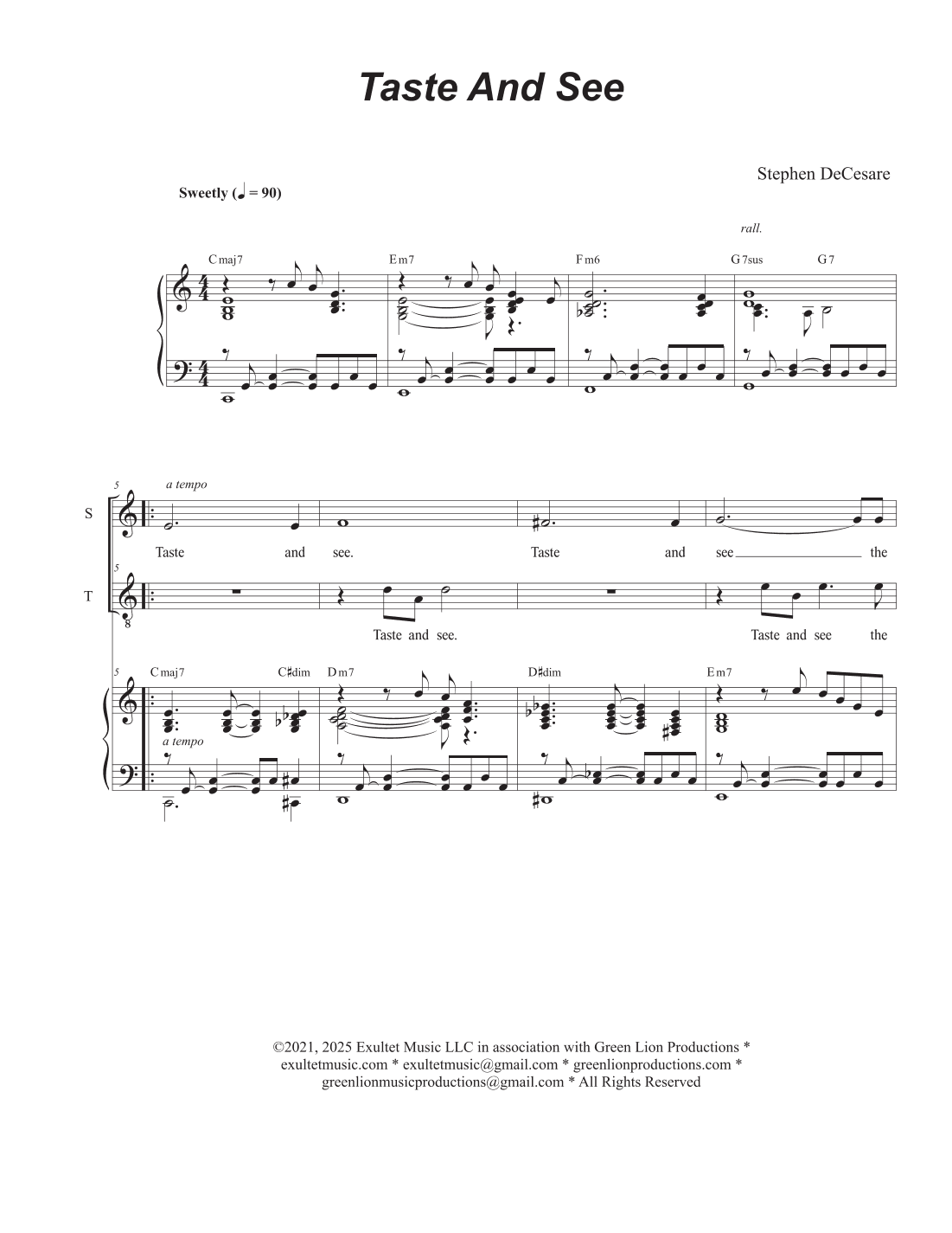 Taste And See (Psalm 34) (Duet for Soprano and Tenor solo)