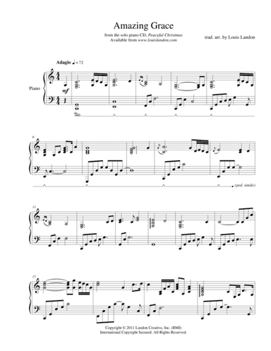 Amazing Grace - Traditional Christmas - Louis Landon - Solo Piano (arr. Louis Landon)