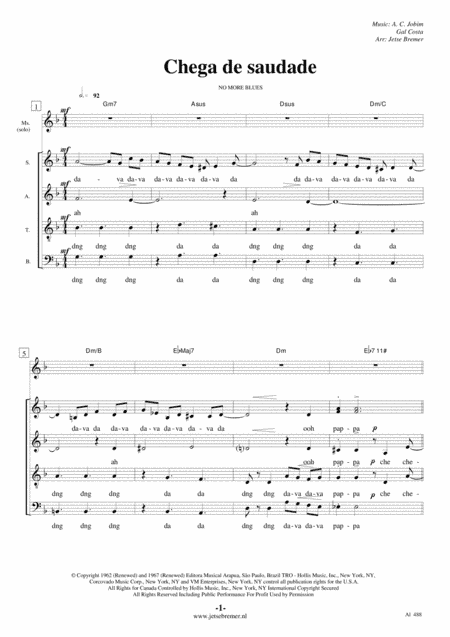 Chega De Saudade (no More Blues) (arr. Jetse Bremer)