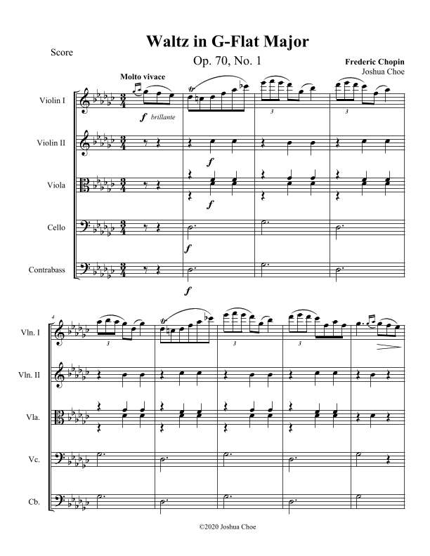 Waltz, Op. 70, No. 1 (Original Key) (arr. Joshua Choe)