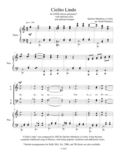 Cielito Lindo (SATB, Accompanied) (arr. Sarah Martinez)