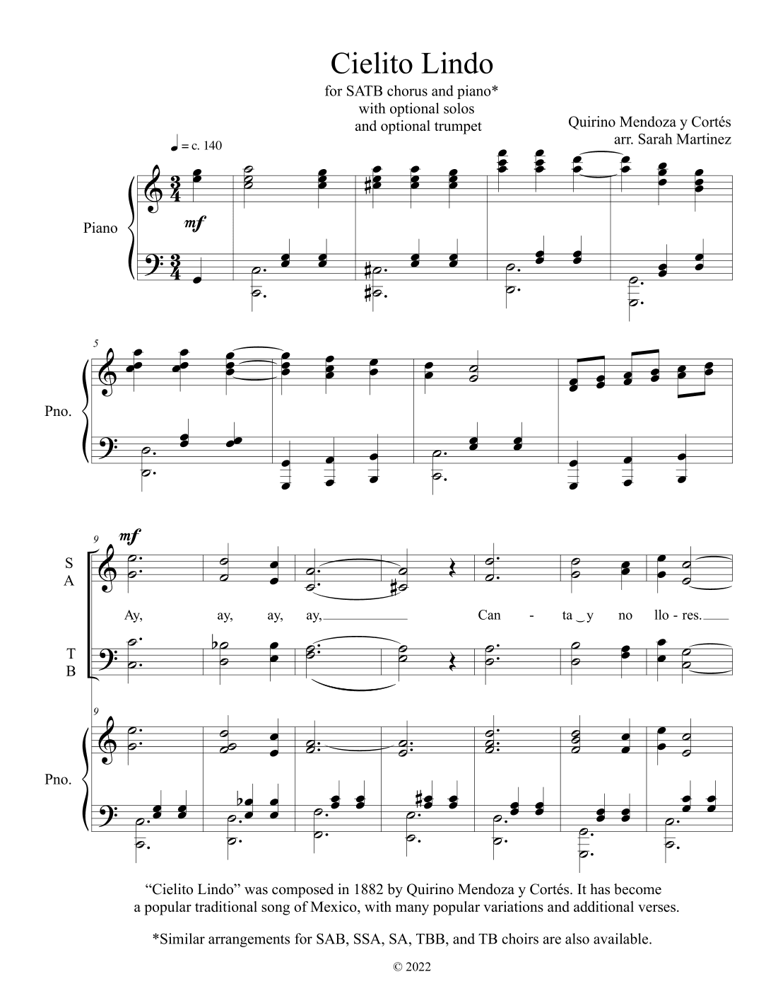 Cielito Lindo (SATB, Accompanied) (arr. Sarah Martinez)