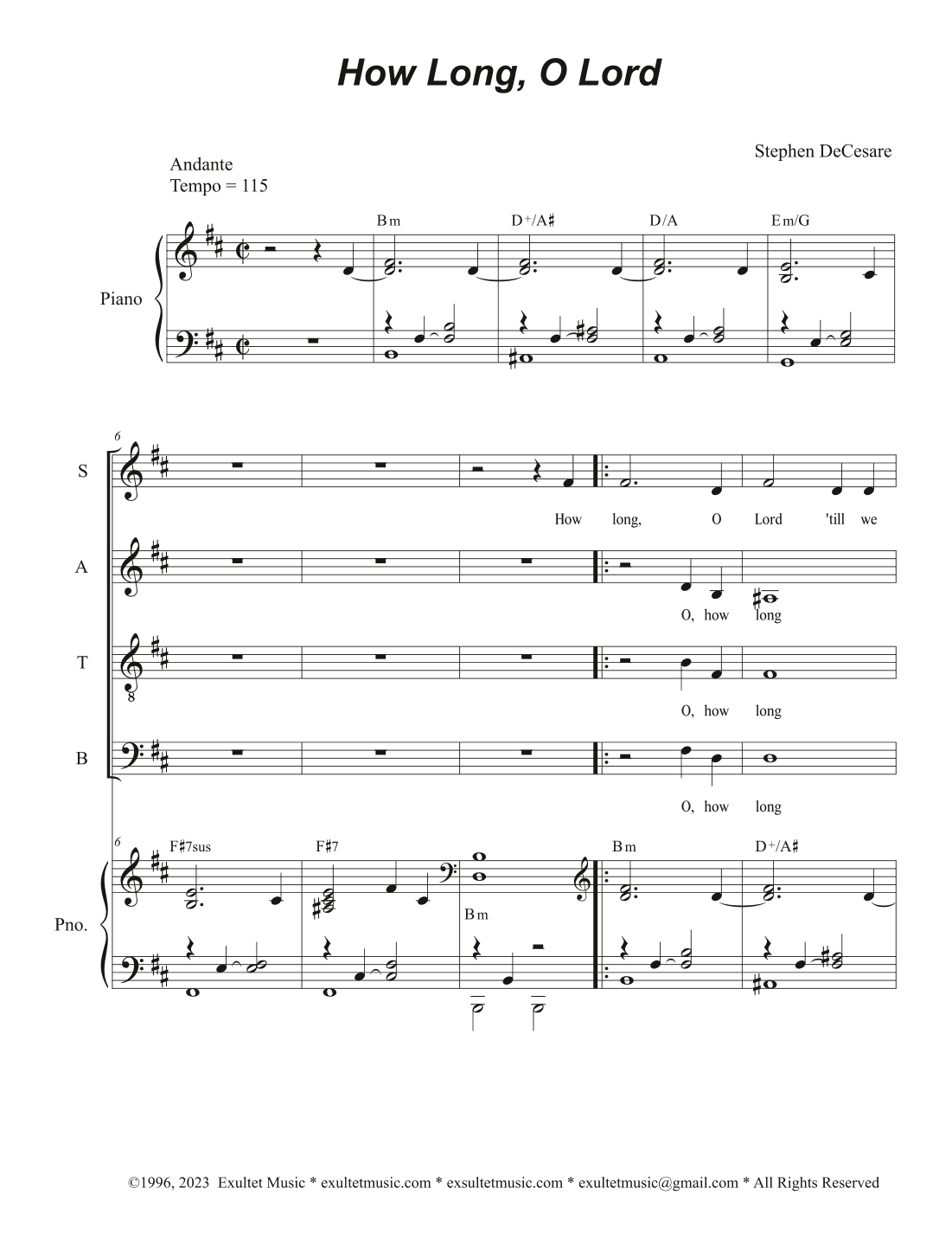How Long, O Lord (Vocal Quartet - (SATB)