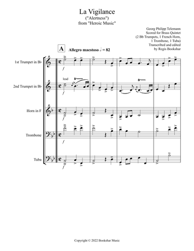 La Vigilance  (from "Heroic Music") (Bb) (Brass Quintet - 2 Trp, 1, Hrn, 1 Trb, 1 Tuba) (arr. Regis Bookshar)