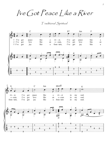 I’ve Got Peace Like a River guitar fingerstyle (arr. PianoSheetNow)