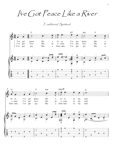 I’ve Got Peace Like a River guitar fingerstyle (arr. PianoSheetNow)