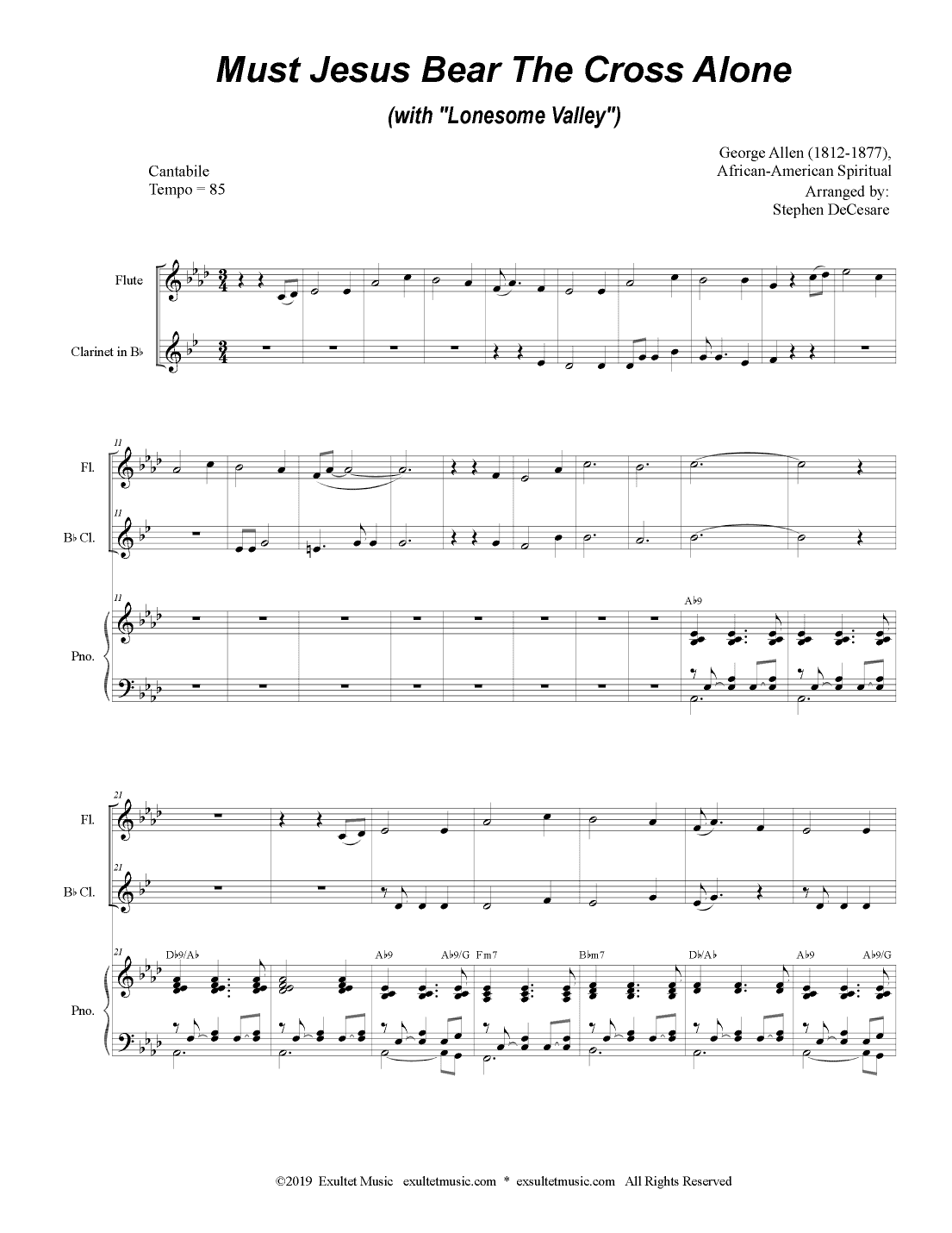 Must Jesus Bear The Cross Alone (with "Lonesome Valley") (Duet for Flute and Bb-Clarinet) (arr. Stephen DeCesare)
