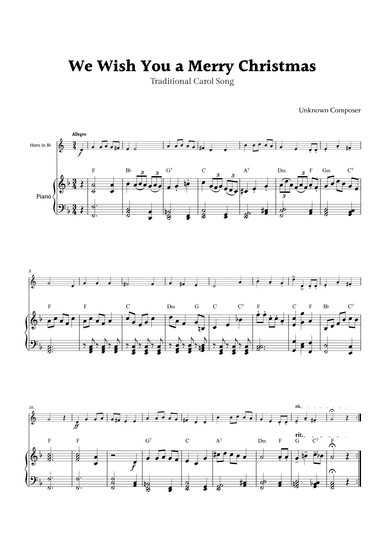 We Wish you a Merry Christmas for B- Flat Horn and Piano (arr. Rika K.)