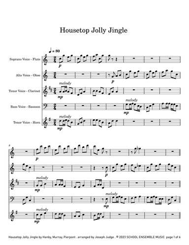 Housetop Jolly Jingle for Woodwind Quartet in Schools (arr. Joseph Judge)