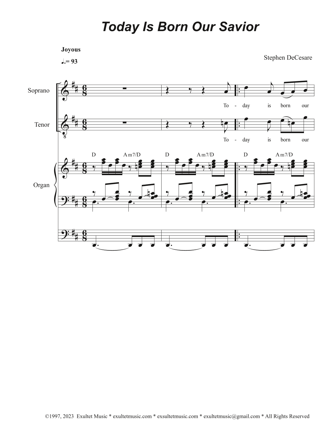 Today Is Born Our Savior (Duet for Soprano and Tenor solo)