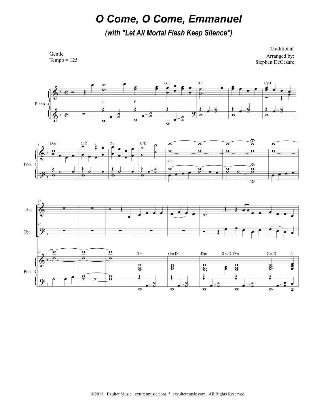 O Come, O Come, Emmanuel (with "Let All Mortal Flesh Keep Silence") (Brass Quartet and Piano) (arr. Stephen DeCesare)