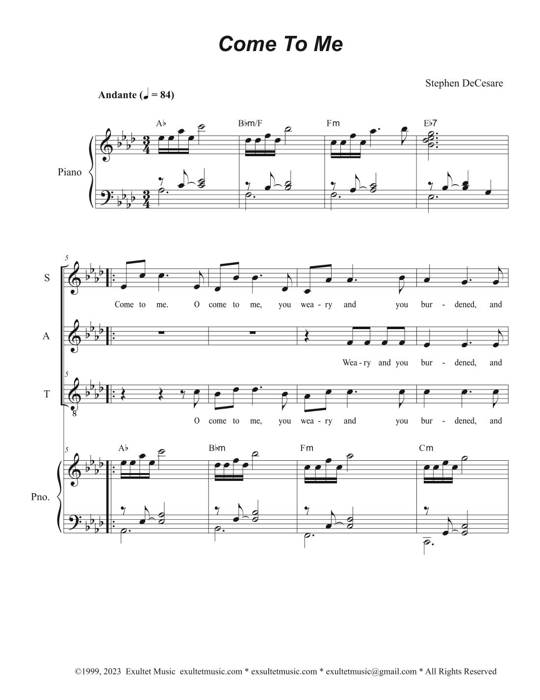 Come To Me (Vocal Quartet - (SATB)