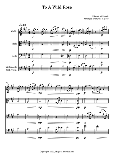 To a Wild Rose - vln vla cello (arr. Phyllis Hopper)