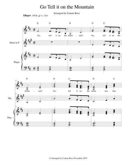 Go Tell it on the Mountain - Vocal trio French Horn and piano (arr. Connie Boss)