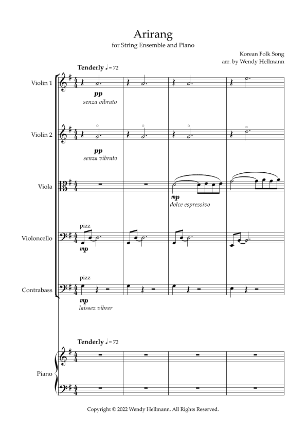 Arirang (for String Orchestra/Quintet and Piano) (arr. Wendy Hellmann)
