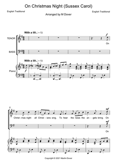 Sussex Carol ( On Christmas Night all Christians Sing ) - Two part Choir - TB - Lower Voices (arr. Martin Dover)