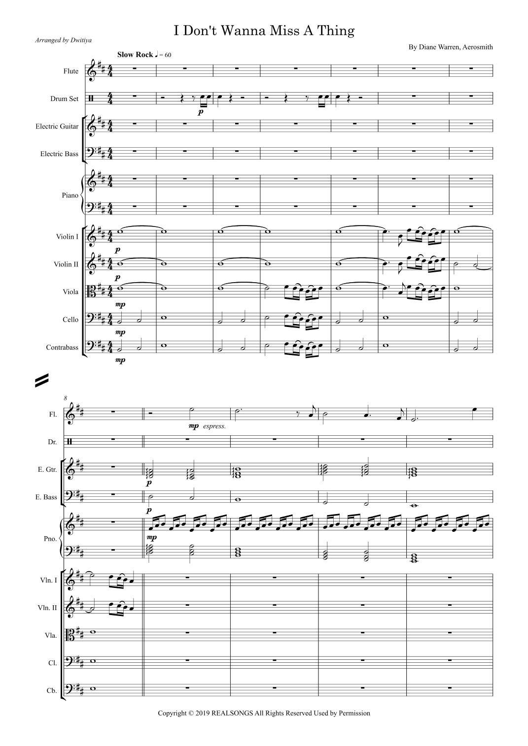 I Don't Want To Miss A Thing (arr. Dwitiya)